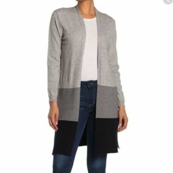 Joseph A Open Cardigan Sweater XS Striped Colorblock Gray Combo NWT $88 B52 - Picture 1 of 6